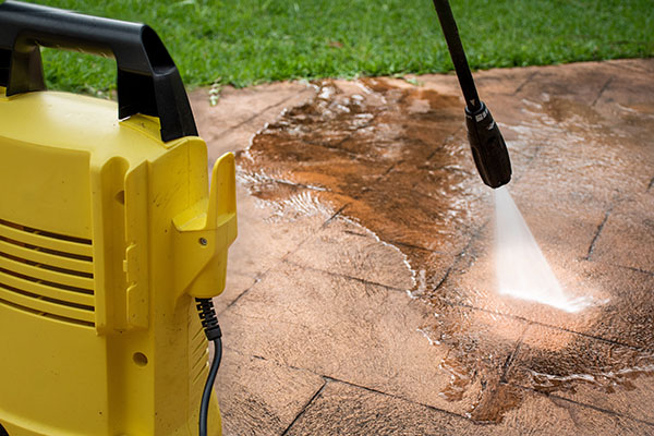Power washing a patio